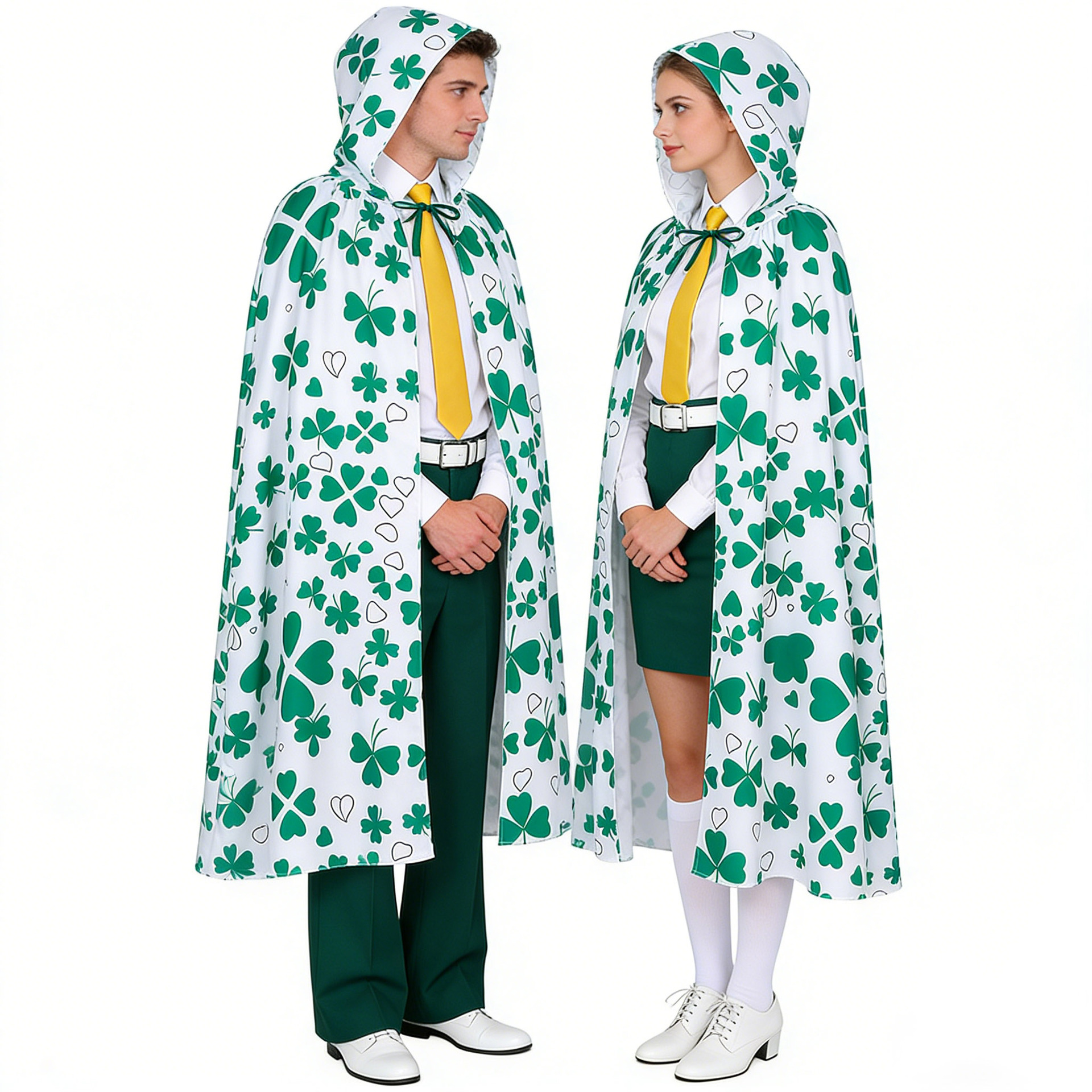 2026 New Arrival Unisex St. Patricks Day Hooded Cloak Shamrock Print Long Cape